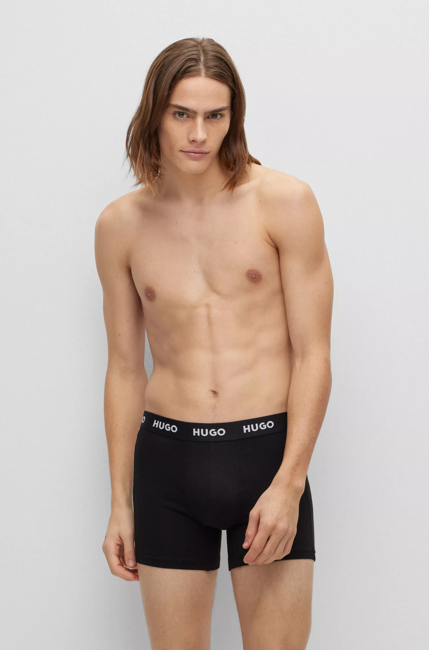HUGO Vermelho - Pacote com três cuecas boxer de algodão elástico com cós com o logotipo.