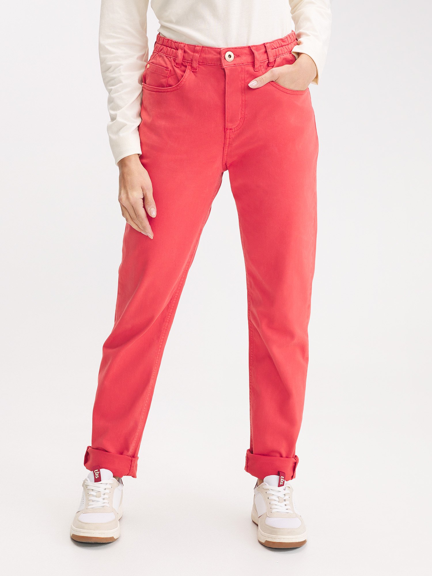 Pantalon Femme Coton Stretch Ceinture Elastique Rose