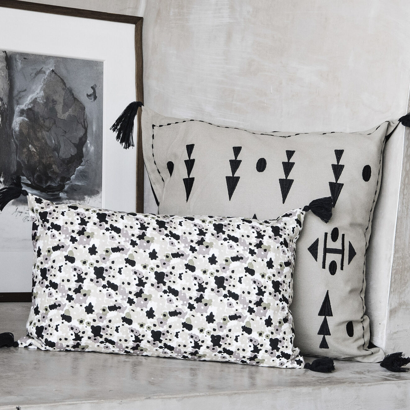 Febronie Home Housse de coussin Liberty noir/blanc/noir - 50x30 cm