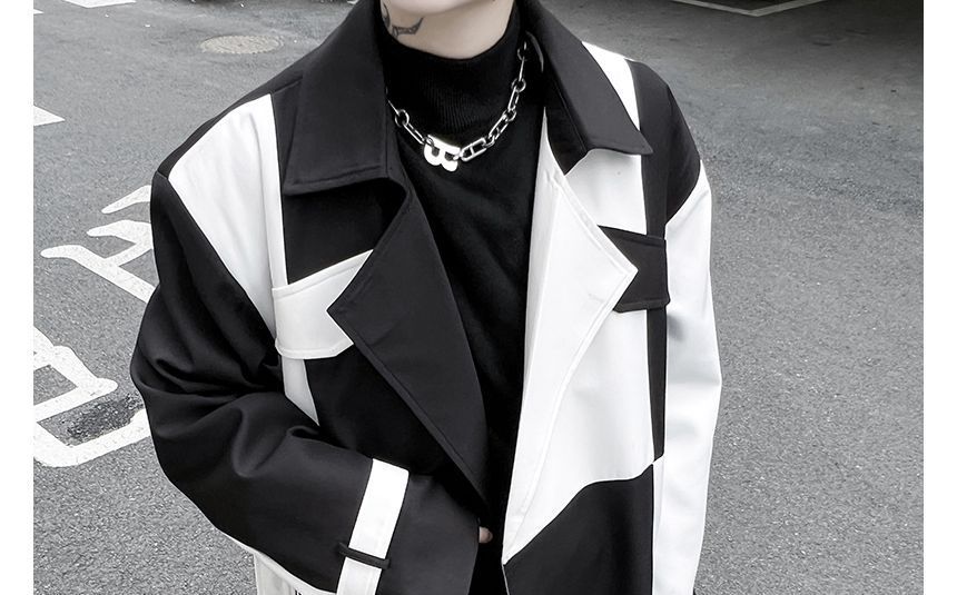 Freehop - Tweekleurige midi-trenchcoat met één knoop