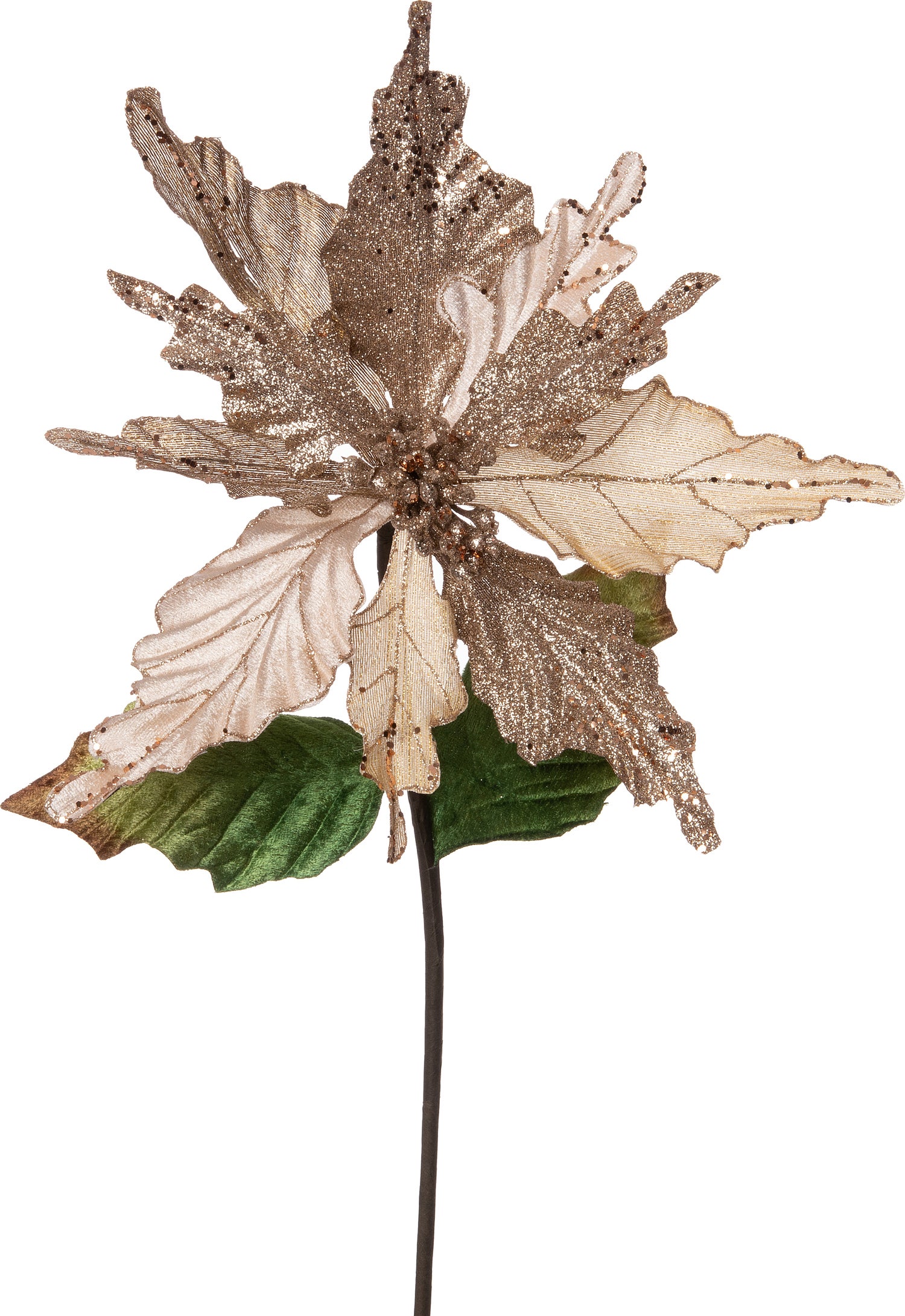 Intratuin Kunstbloem kerstster met glitter goud 50 cm