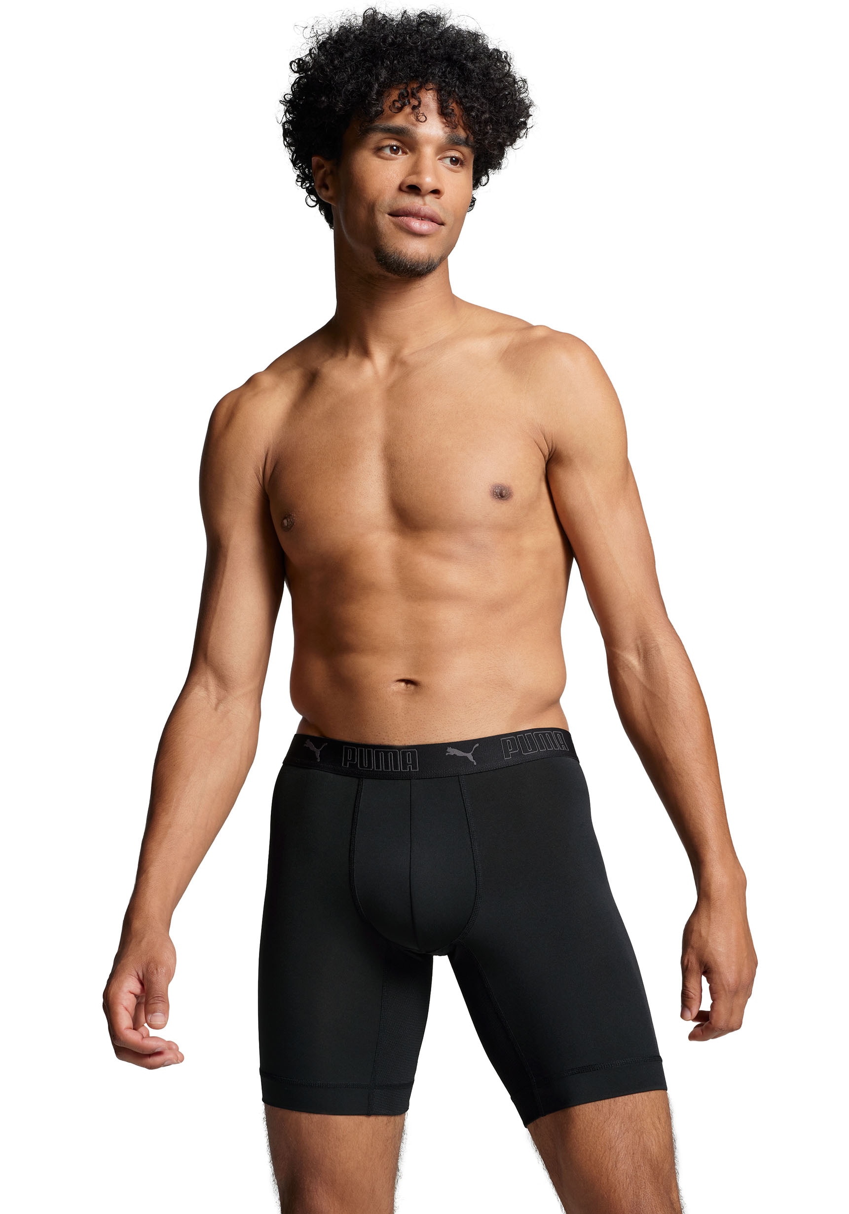 PUMA Boxershorts »PUMA MEN SPORT MICROFIBER LONG BOXERS 2P«, 2er Packer Packung, mit Logo-Bund