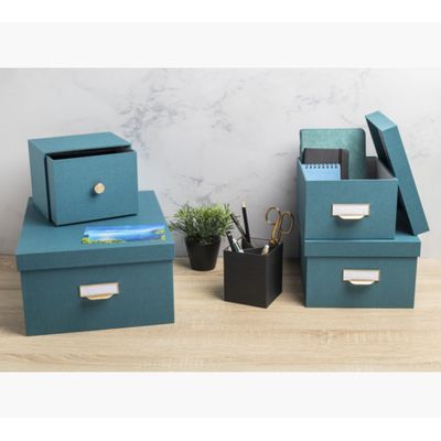 Exacompta OfficeByMe - Lot de 3 boîtes de rangement - bleu canard