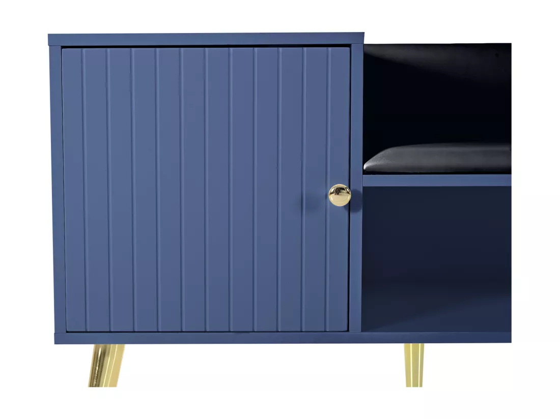 Meuble à chaussures - avec banquette et 2 compartiments - avec poignées et pieds en métal - style moderne - Bleu