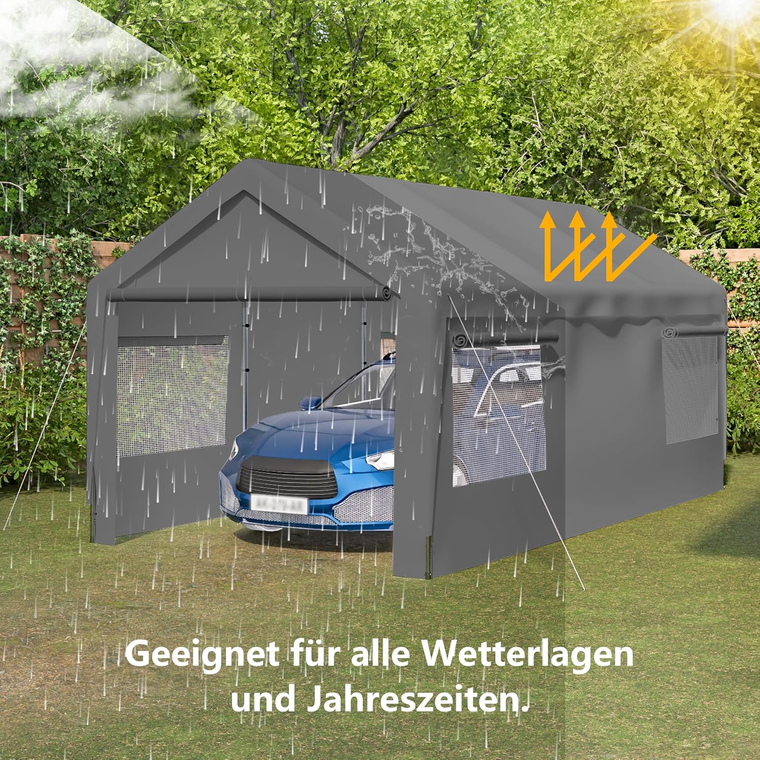 Carport Garage Zelt 3x6m, Grau – Winterfest mit Roll-Up-Fenstern, Abnehmbaren Seitenwänden & Dach – Lagerzelt, Stallzelt, Schutzabdeckung für Auto, SUV, Boot & LKW (10X20 FT Grau)