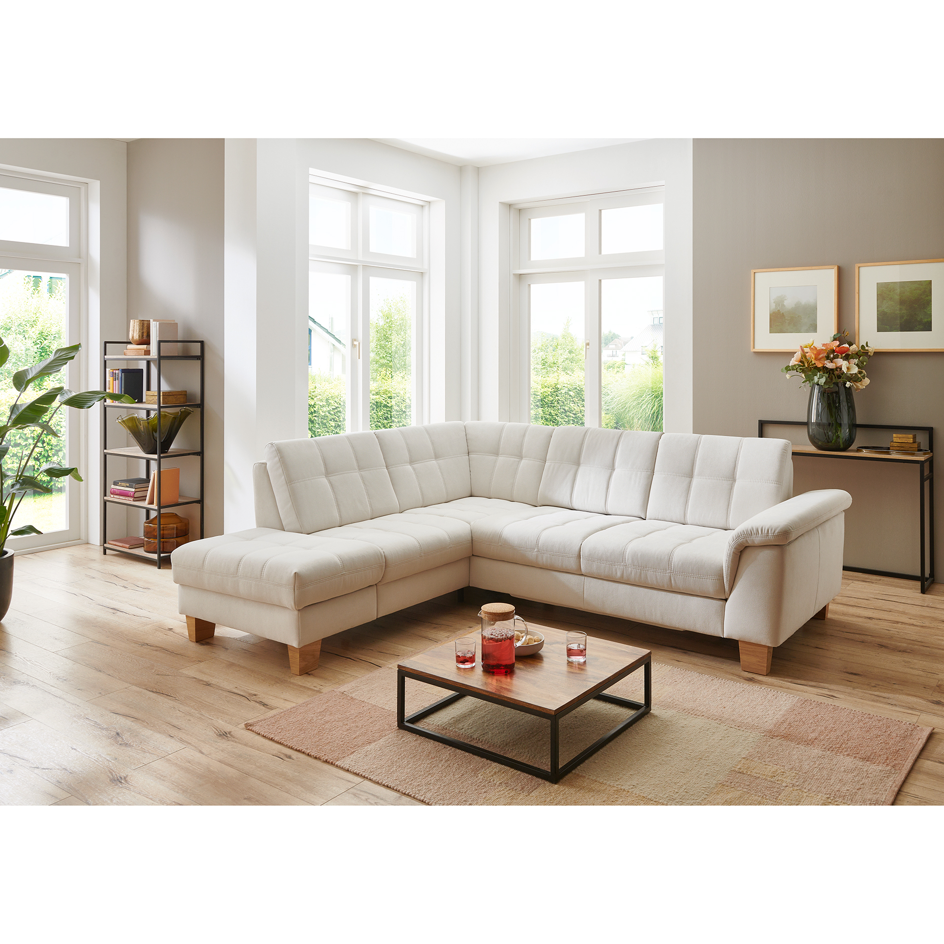polsterpower Ecksofa - natur - Basismodell - Anstellhocker links
