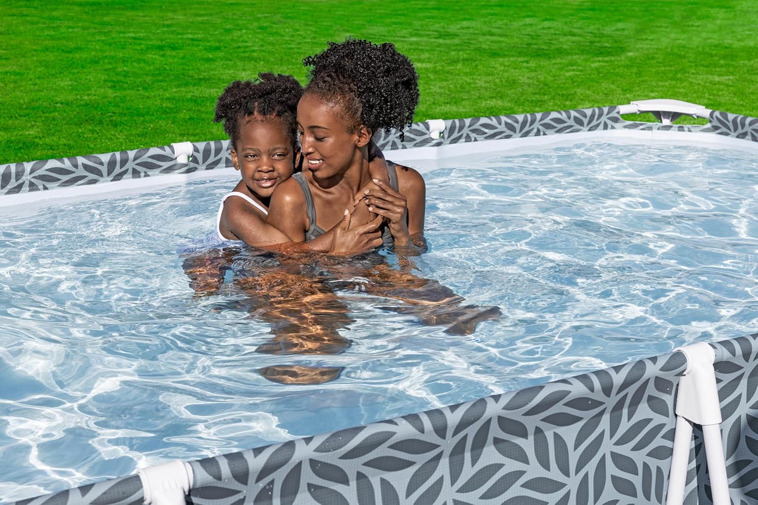 Bestway Steel Pro Frame Pool Set mit Filterpumpe 366 x 201 x 66 cm, Blattform-Design, eckig