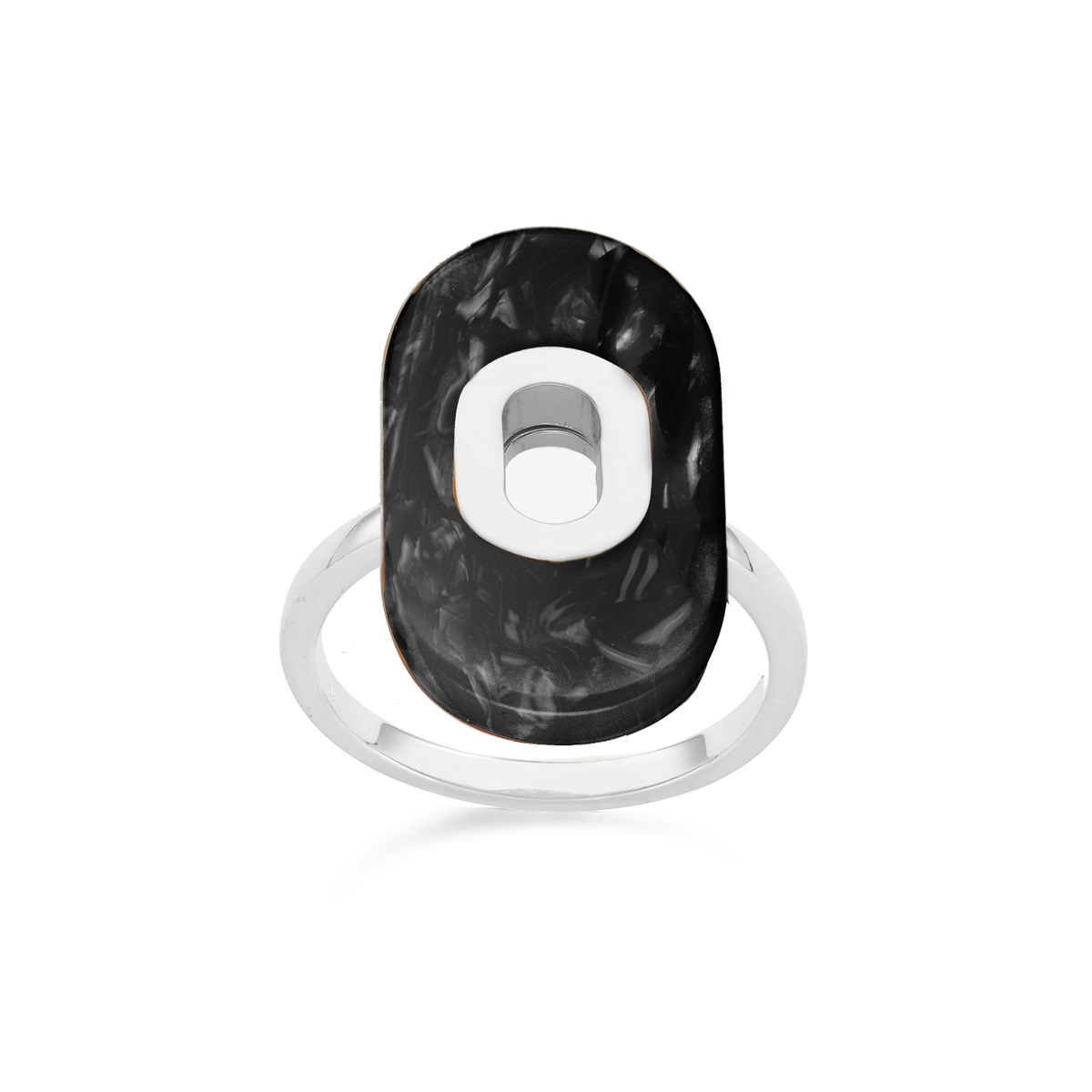 Bague En Argent Ovale Acétate Noire