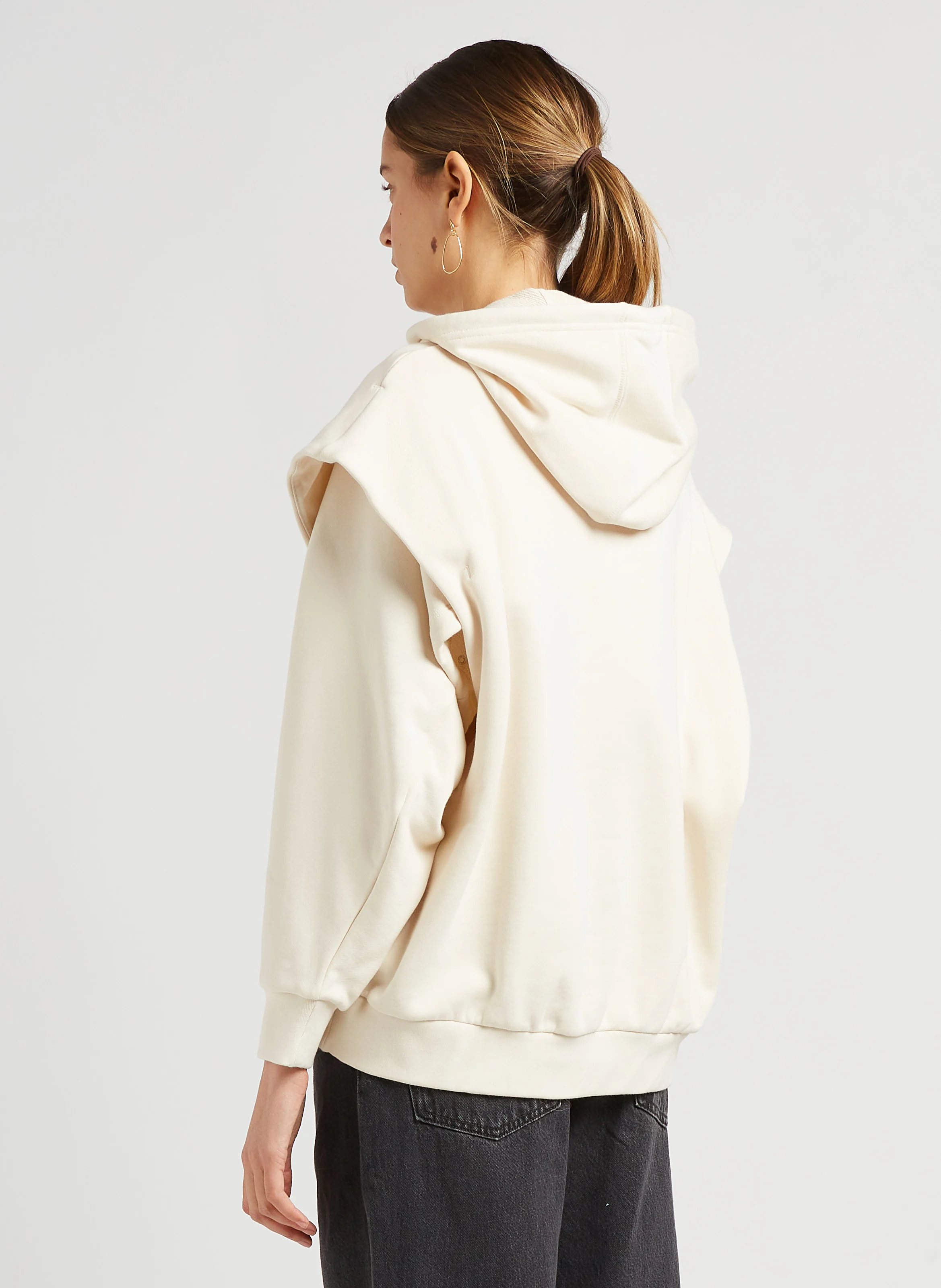 Sweat à capuche deux en un sérigraphié en coton| Beige