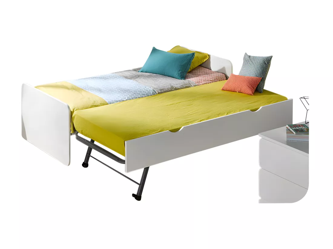 Lit gigogne 90x190 cm bois massif blanc LUPIN