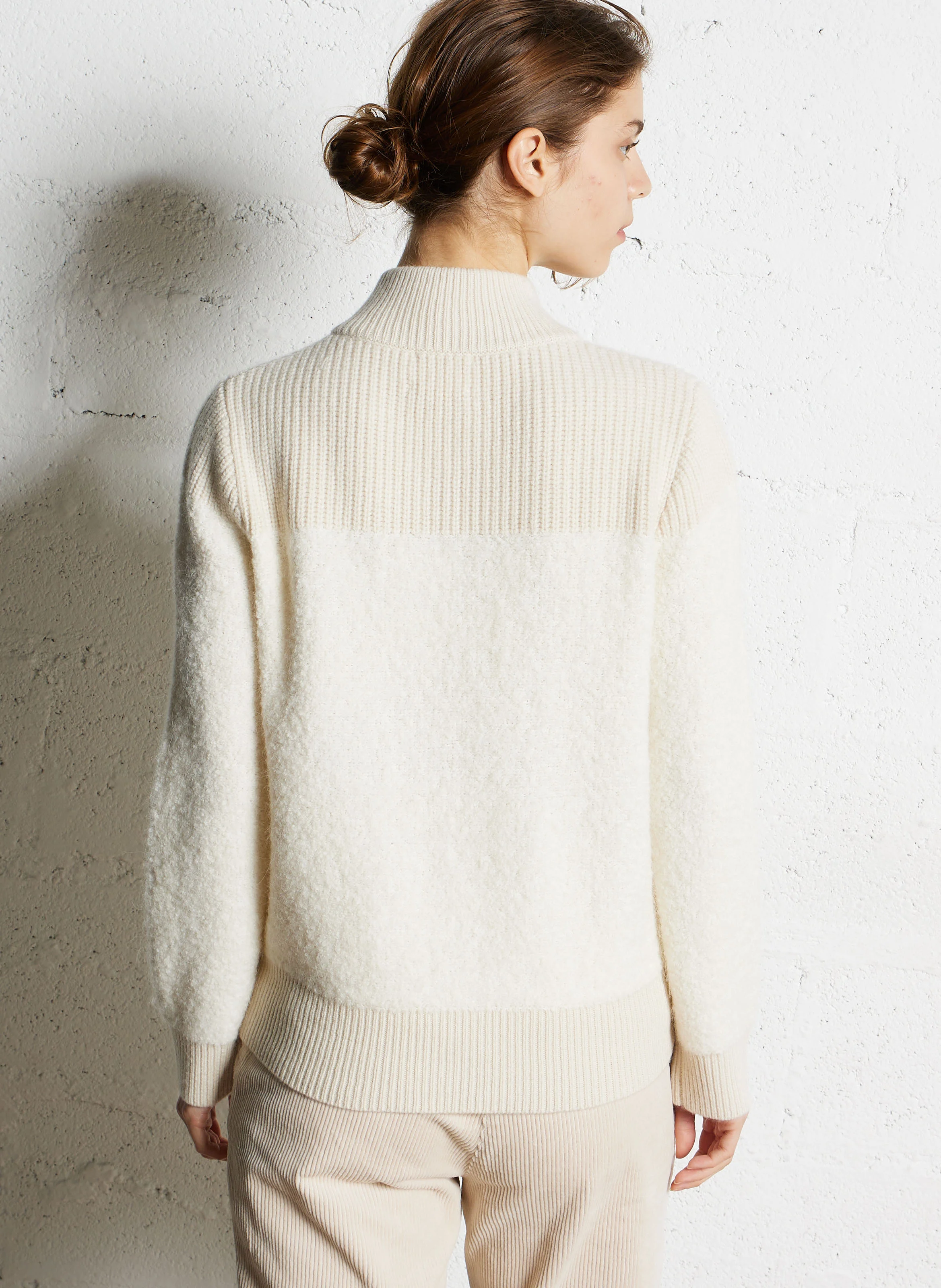 CLAUDIO - Gilet zippé droit en laine mélangée| Beige