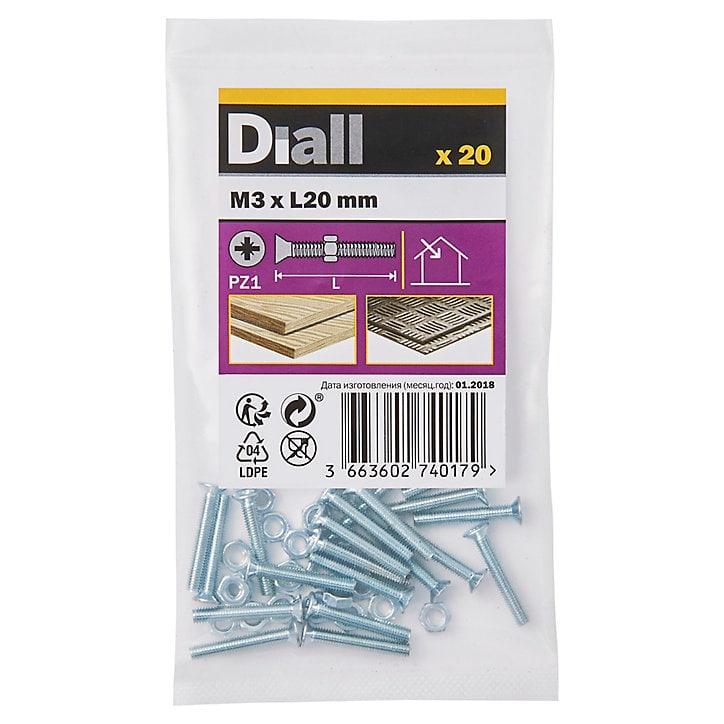 20 vis métaux tête fraisée acier zingué 3 x 20 mm