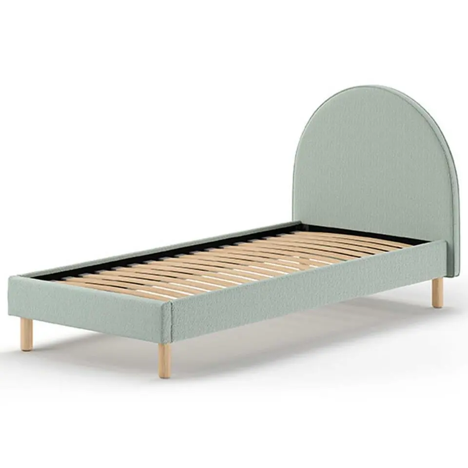 Eenpersoonsbed Maeva - 212x97x107 cm - Groene bouclé stof