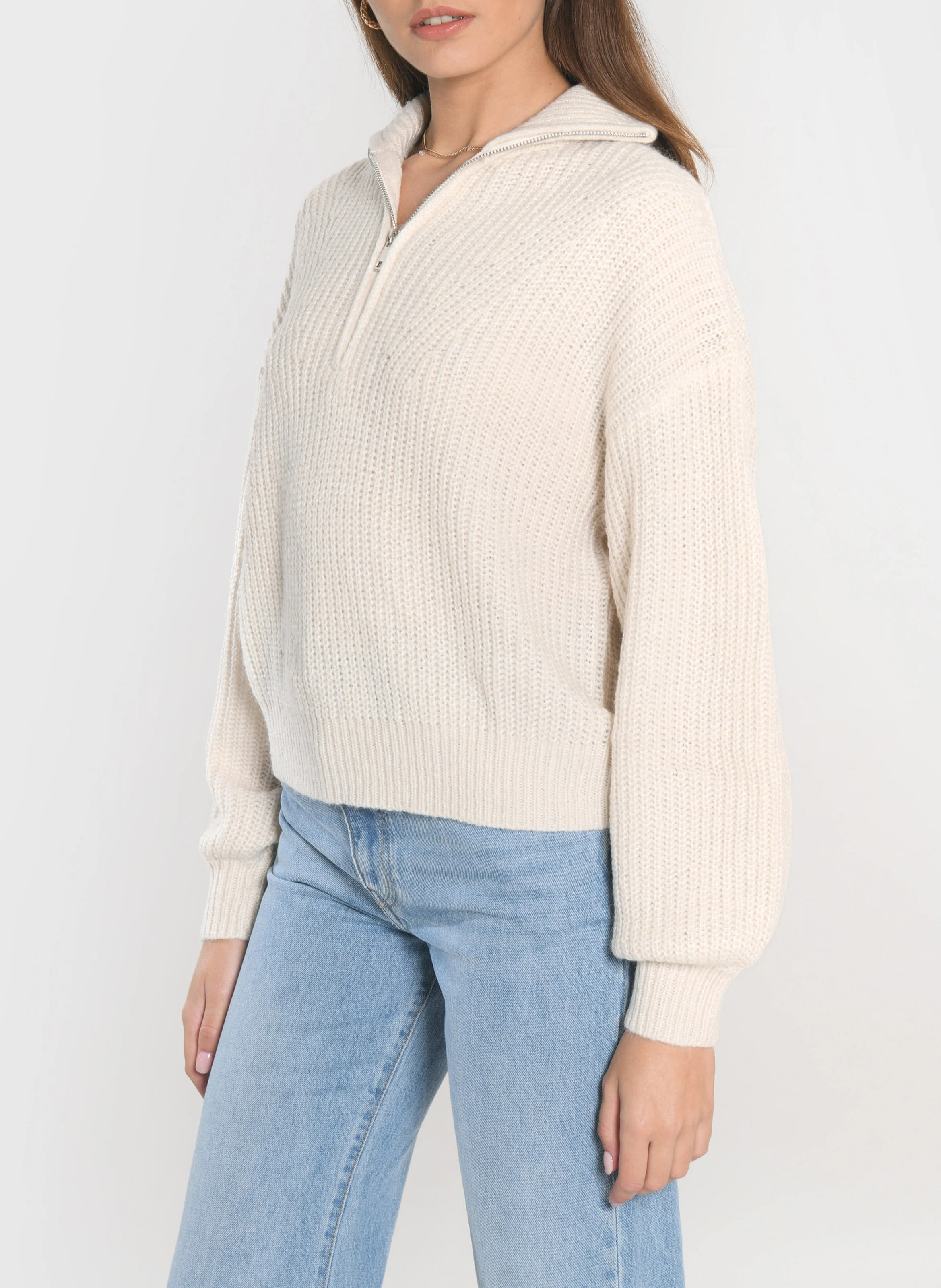 MINA - Pull camionneur ample en maille mélangée | Blanc