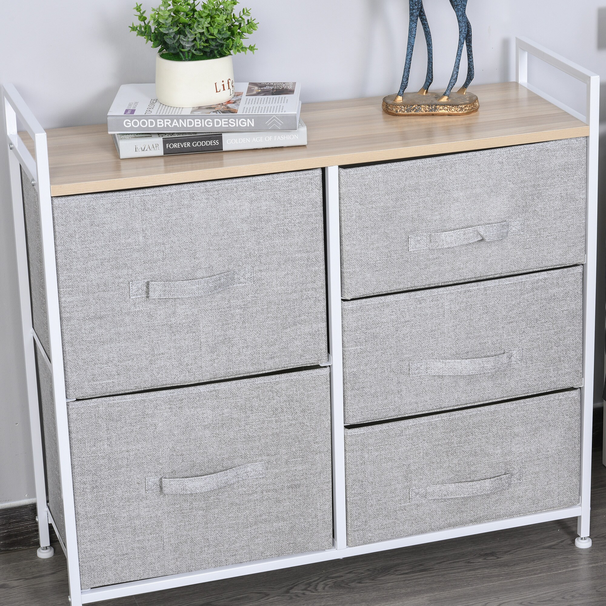 HOMCOM Stoffkommode mit 5 Stoffschubladen grau 83 x 29 x 77 cm (BxTxH)