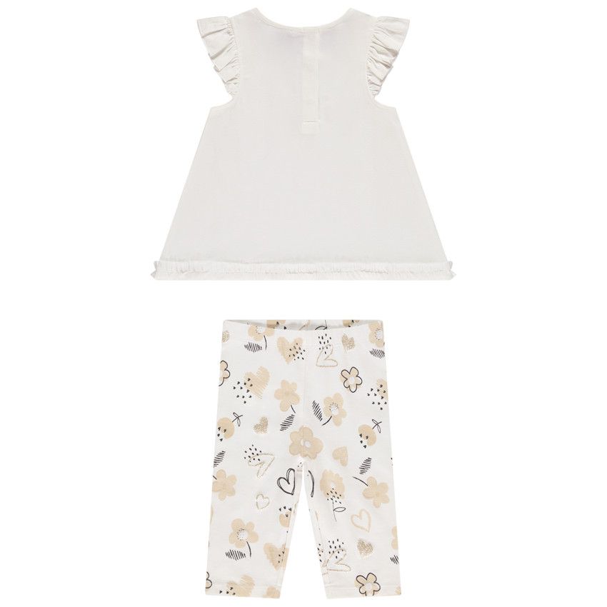 Ensemble 2 pièces tunique + caleçon imprimé pour bébé fille - Ecru