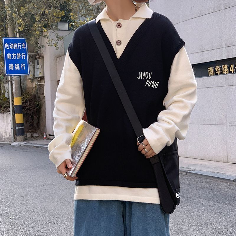 Whyessa - Inset Vest Polo Neck Sweater