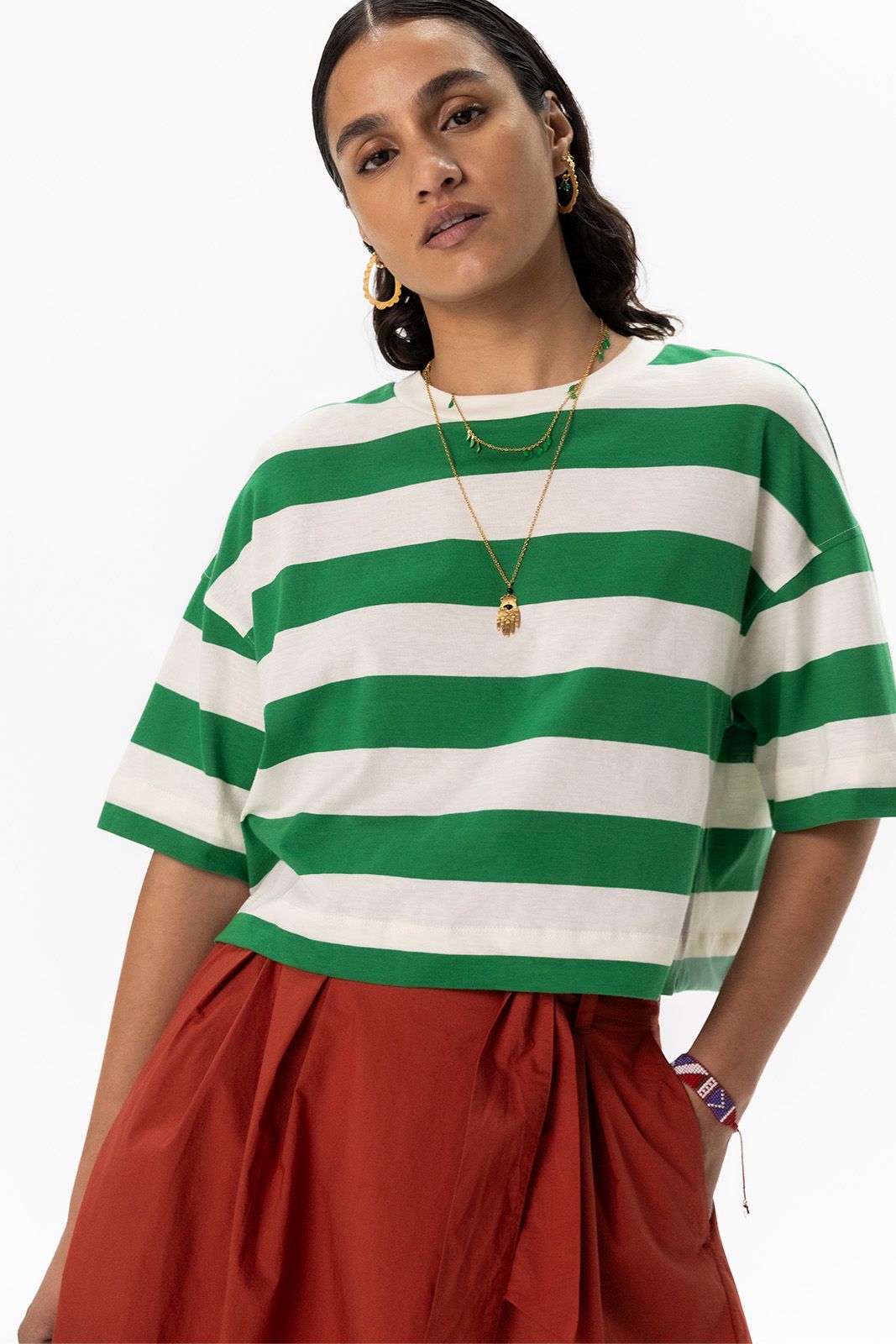 Groen gestreept cropped T-shirt
