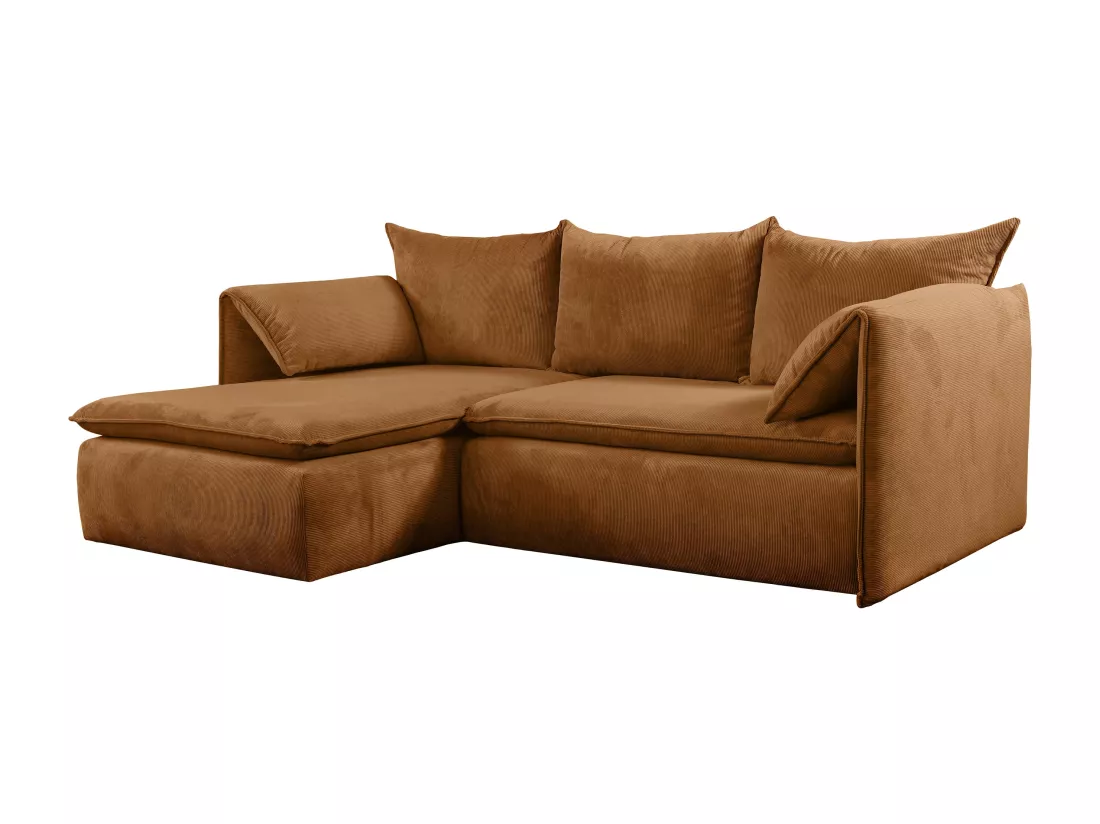 Canapé d'angle gauche convertible en velours côtelé terracotta TEODORA