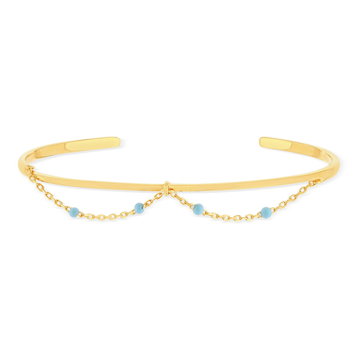 Bracelet jonc ouvert plaqué or jaune et résine bleue 60 mm