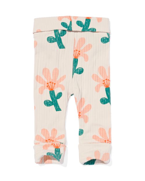 legging évolutif côtelé nouveau-né avec fleurs de bambou écru