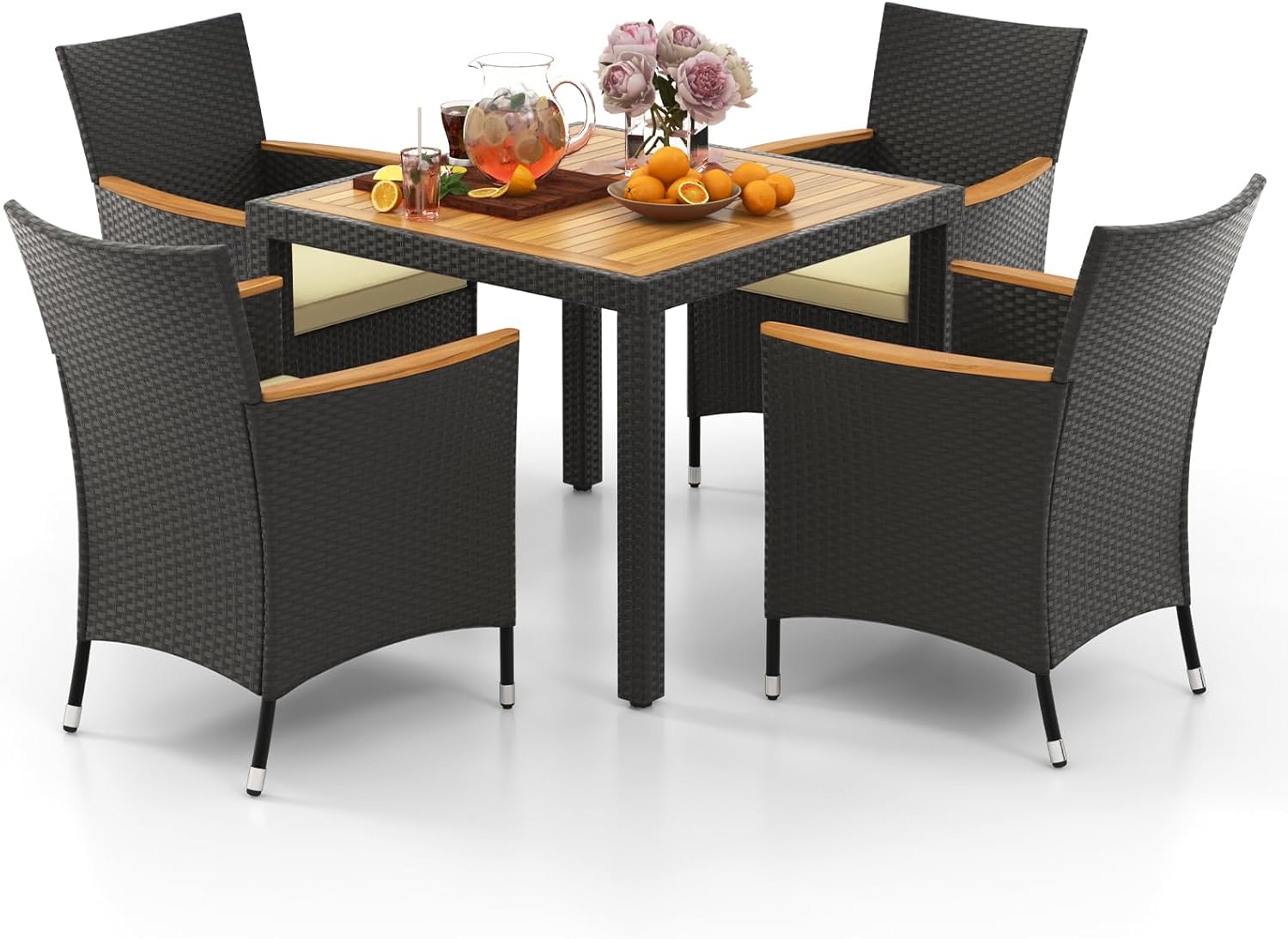 GIANTEX Rattan Gartenmöbel Set, Sitzgruppe Garten Lounge 4 Stühle mit Tisch, Rattan Lounge Möbel Outdoor, Terrassenmöbel Balkonmöbel Set für 4 Personen, Gartengarnitur Sitzgarnitur Garten Essgruppe