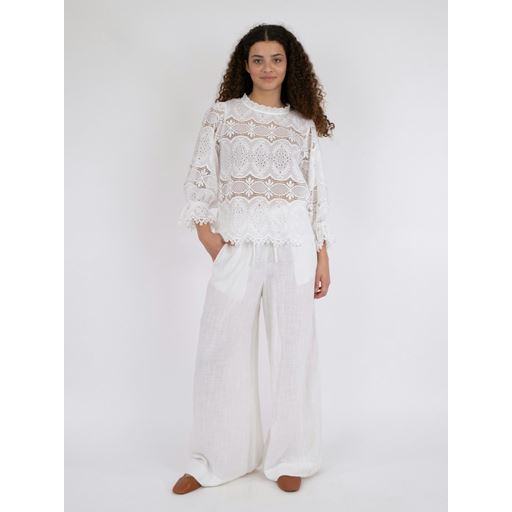 Neo Noir Adela Big Embroidery Bluse, White, 42