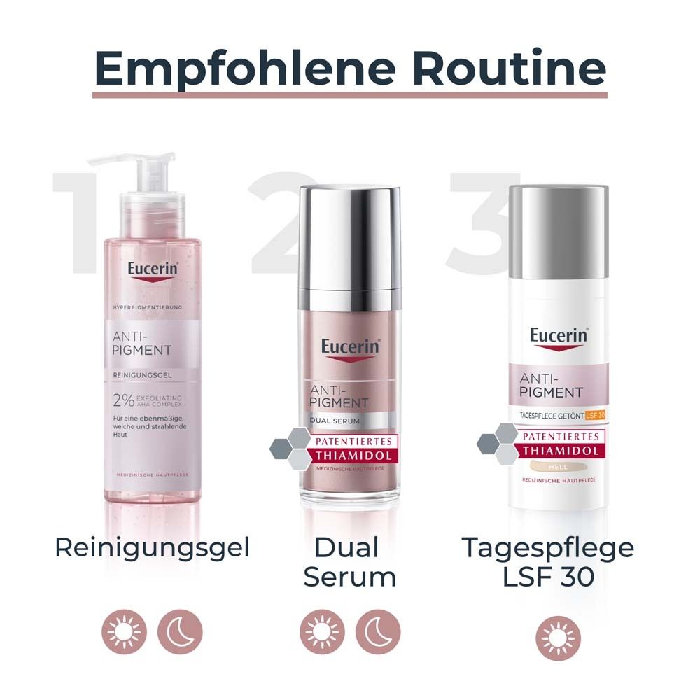 Eucerin® Anti-Pigment Tagescreme mit Thiamidol®, schnell einziehende, getönte Antipigmentcreme mit LSF 30, hell