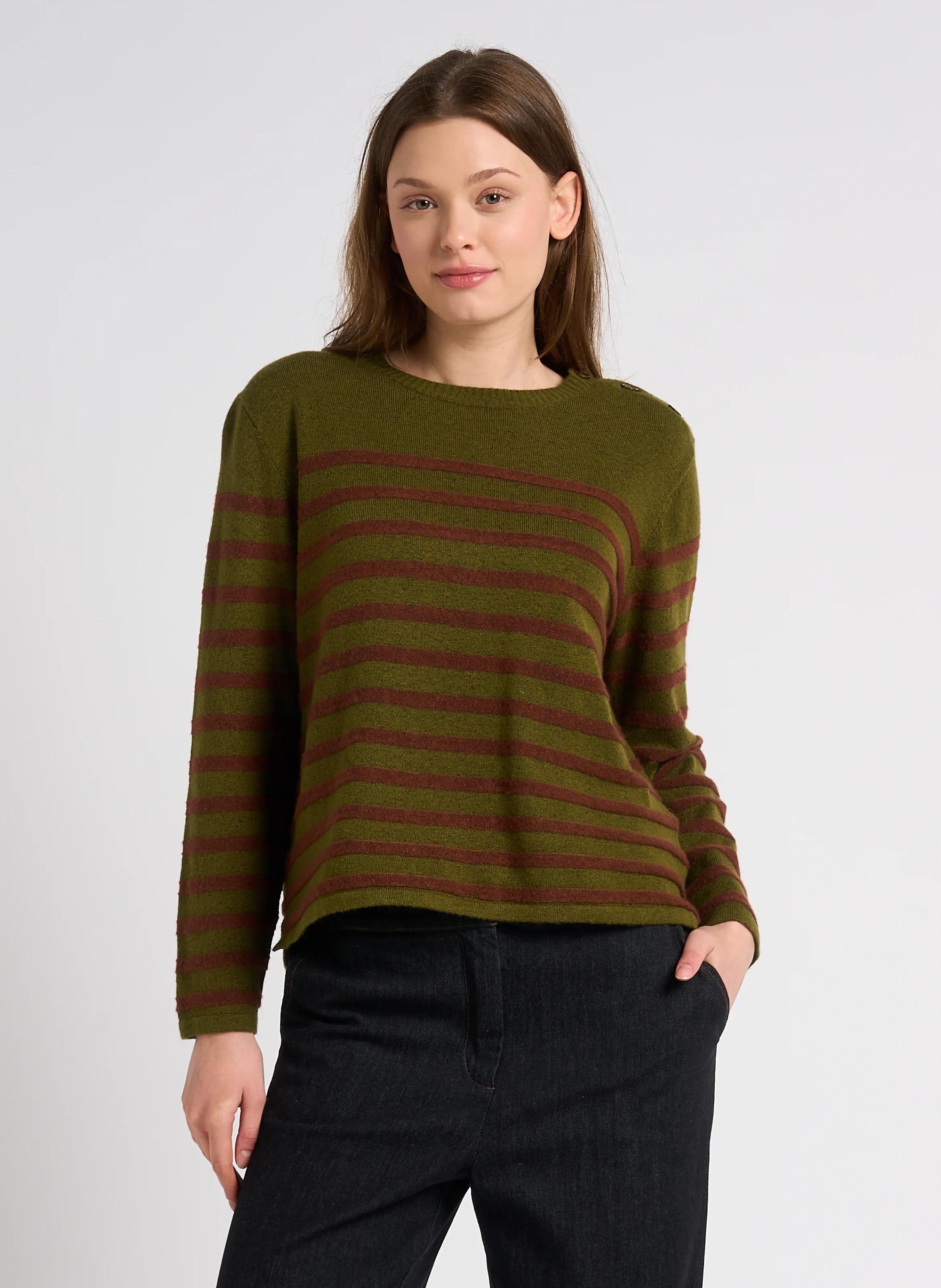 Pull droit à col rond | Kaki