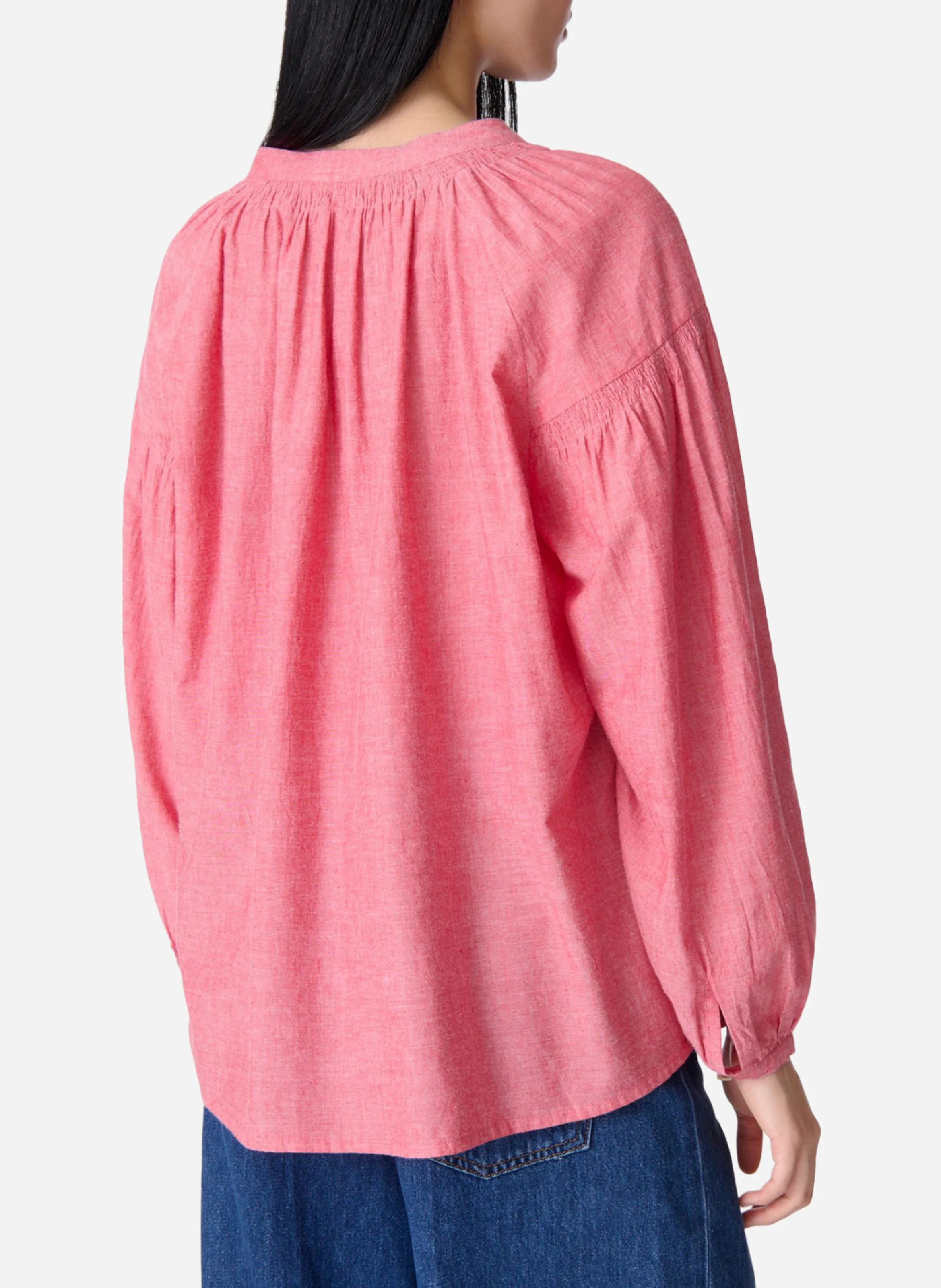 NIPOA - Blouse droite col rond en coton | Rose