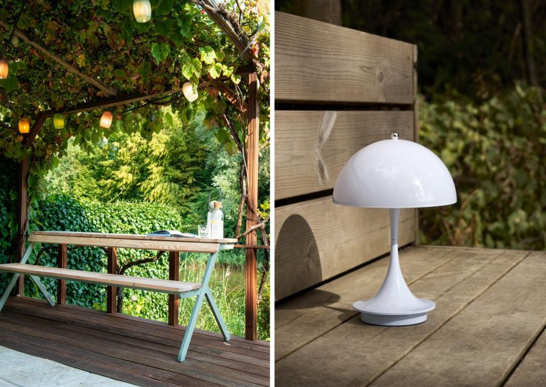 Louis Poulsen Panthella tafellamp V2 Ø16 LED oplaadbaar opaal