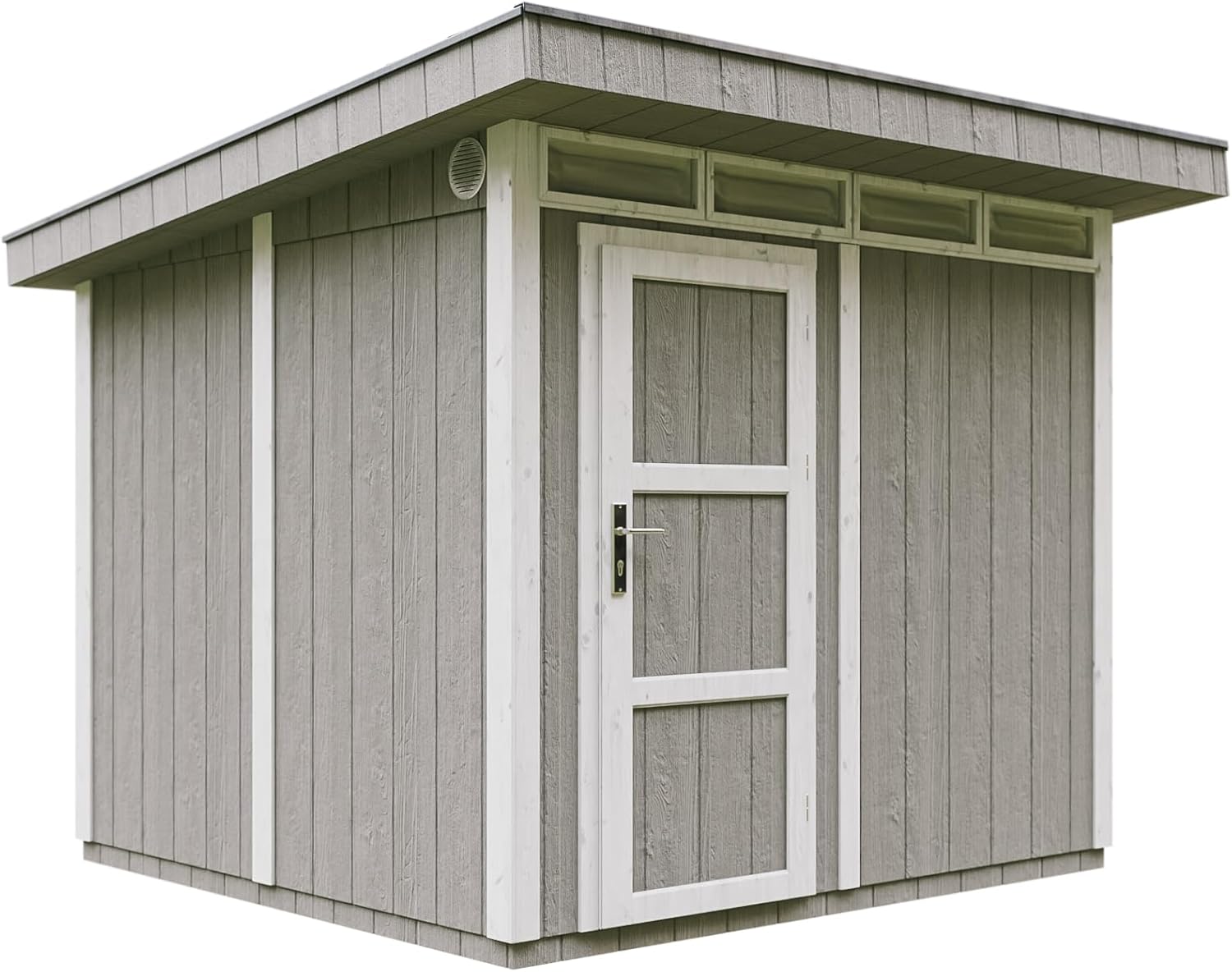 Gartenhaus Premium Qualität 5,9m² - L279xW293cm- All-Inclusive-Set mit Boden, Bitumen-Dachziegeln, Farbset- Hochwertiger Geräteschuppen aus Holzwerkstoffplatten LP Smartside - M903 Tundra Grey