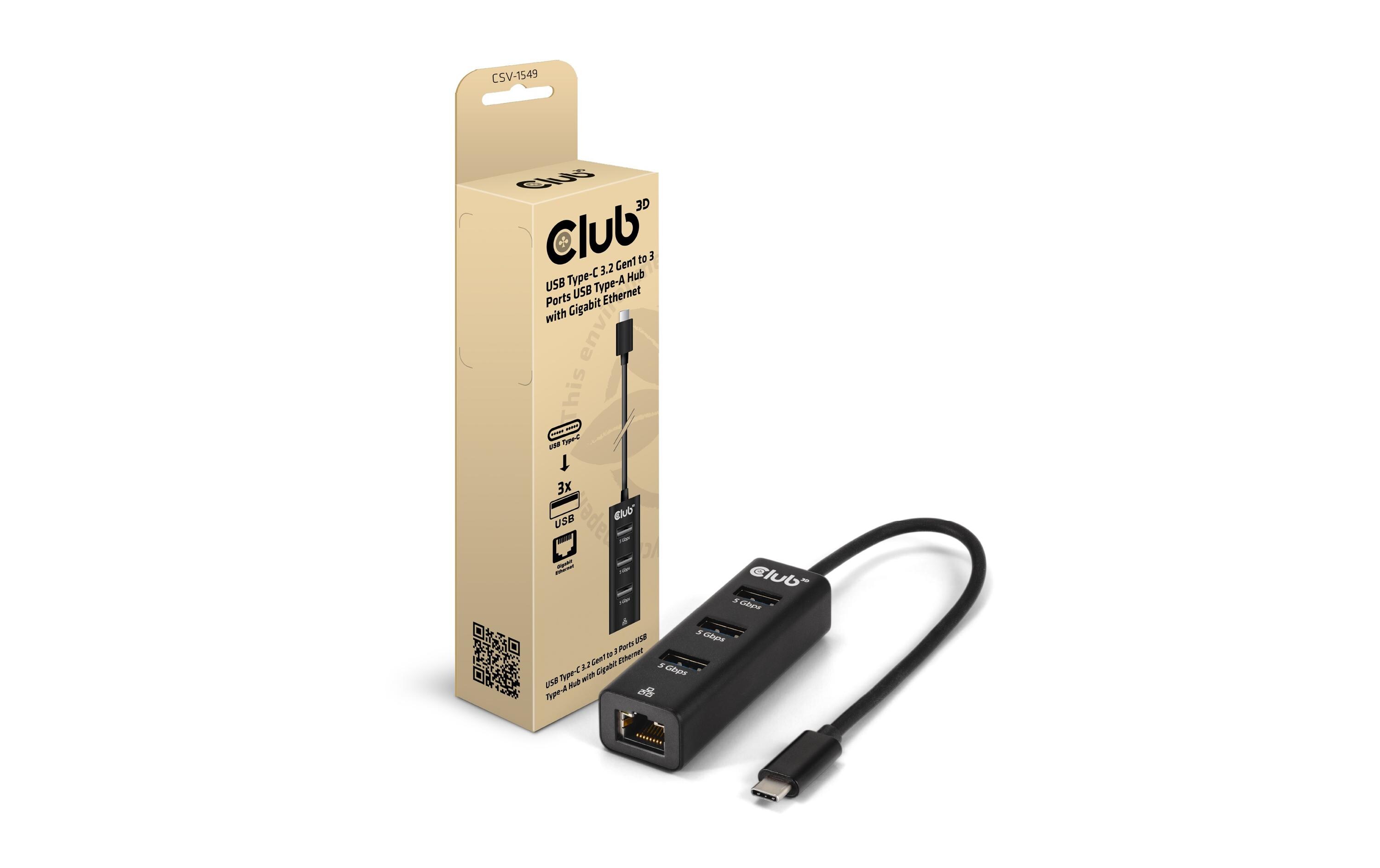 USB-Hub CSV-1549USB Typ-C 3.0 auf 3 Port USB Typ-A Hub mit Gigabit Ethernet