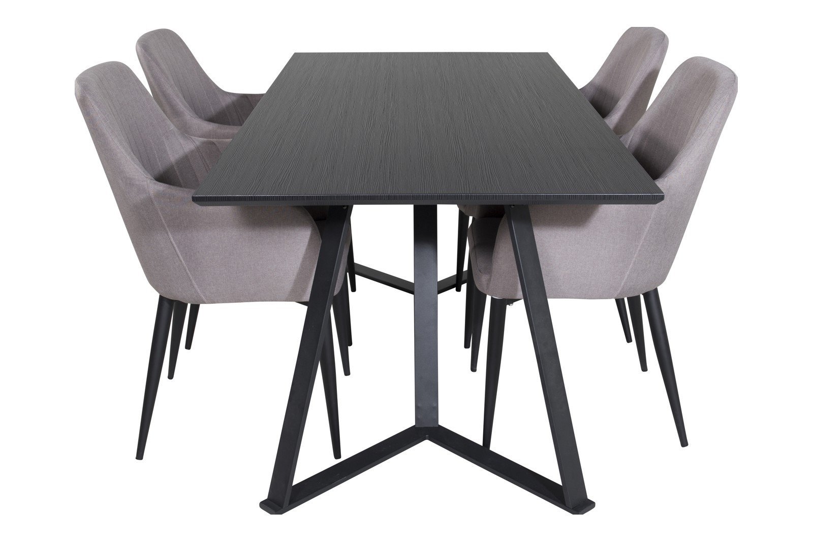 Marina og Comfort Spisegruppe Marina spisebord i sort med 4 stk. Comfort med arm spisestoler i Grå og sorte ben.