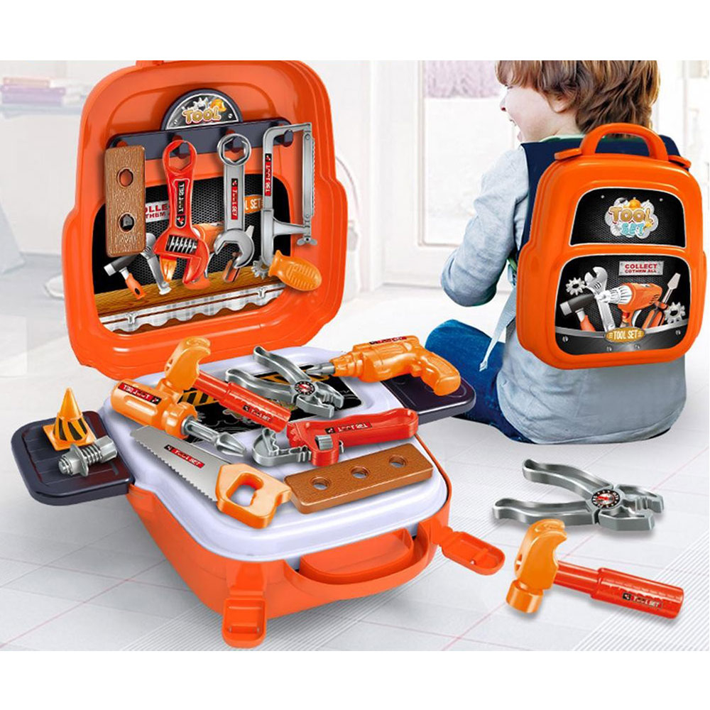 (22-tlg. Set) Kinder Werkzeug Koffer Handwerker Tool Zubehör Lern Spielset - Orange
