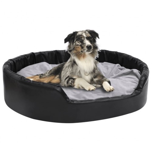 Sofá oval acolchoado antiderrapante para cães Vidaxl, preto e cinza.