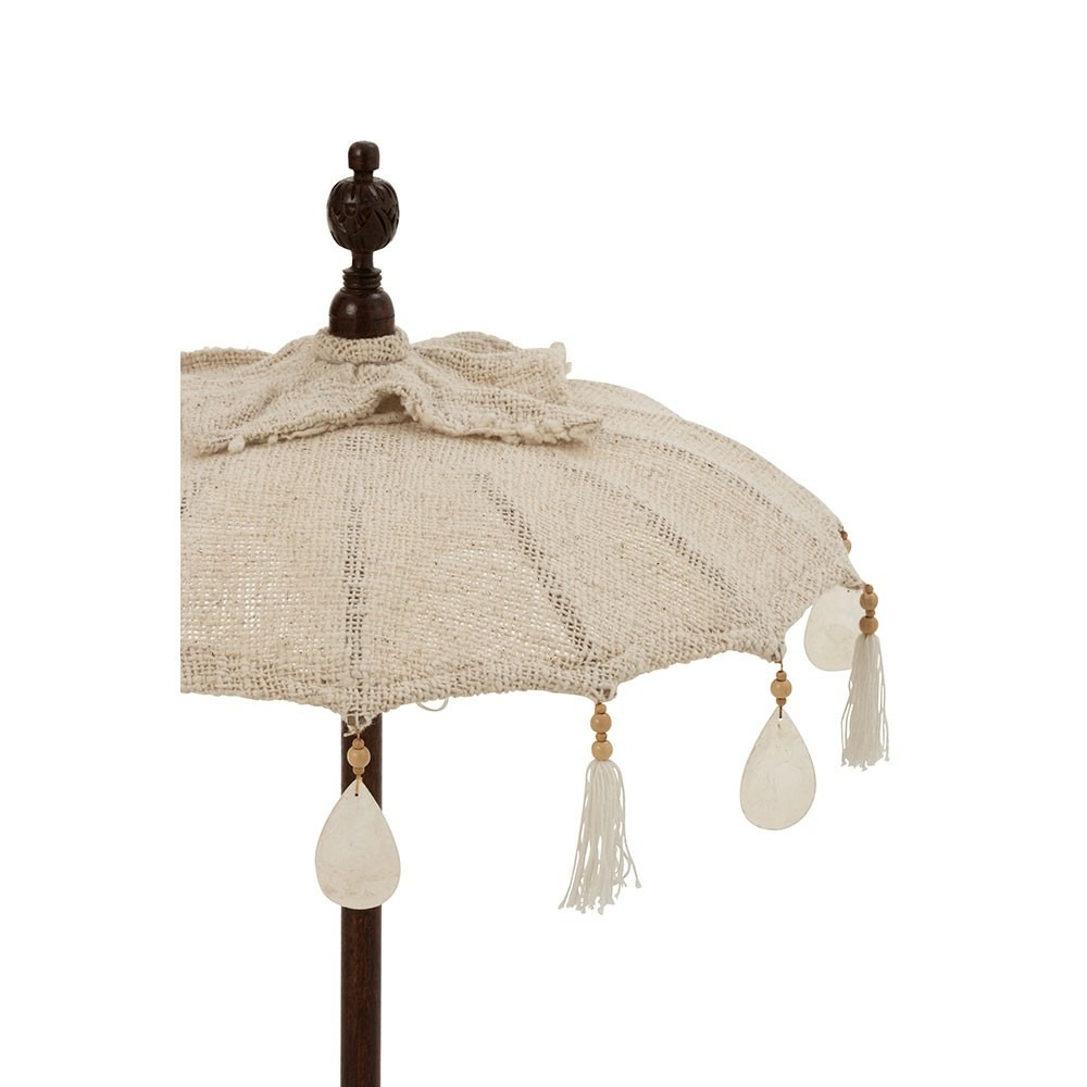 Parasol + pied floches/coquillages beige bois marron fonce s