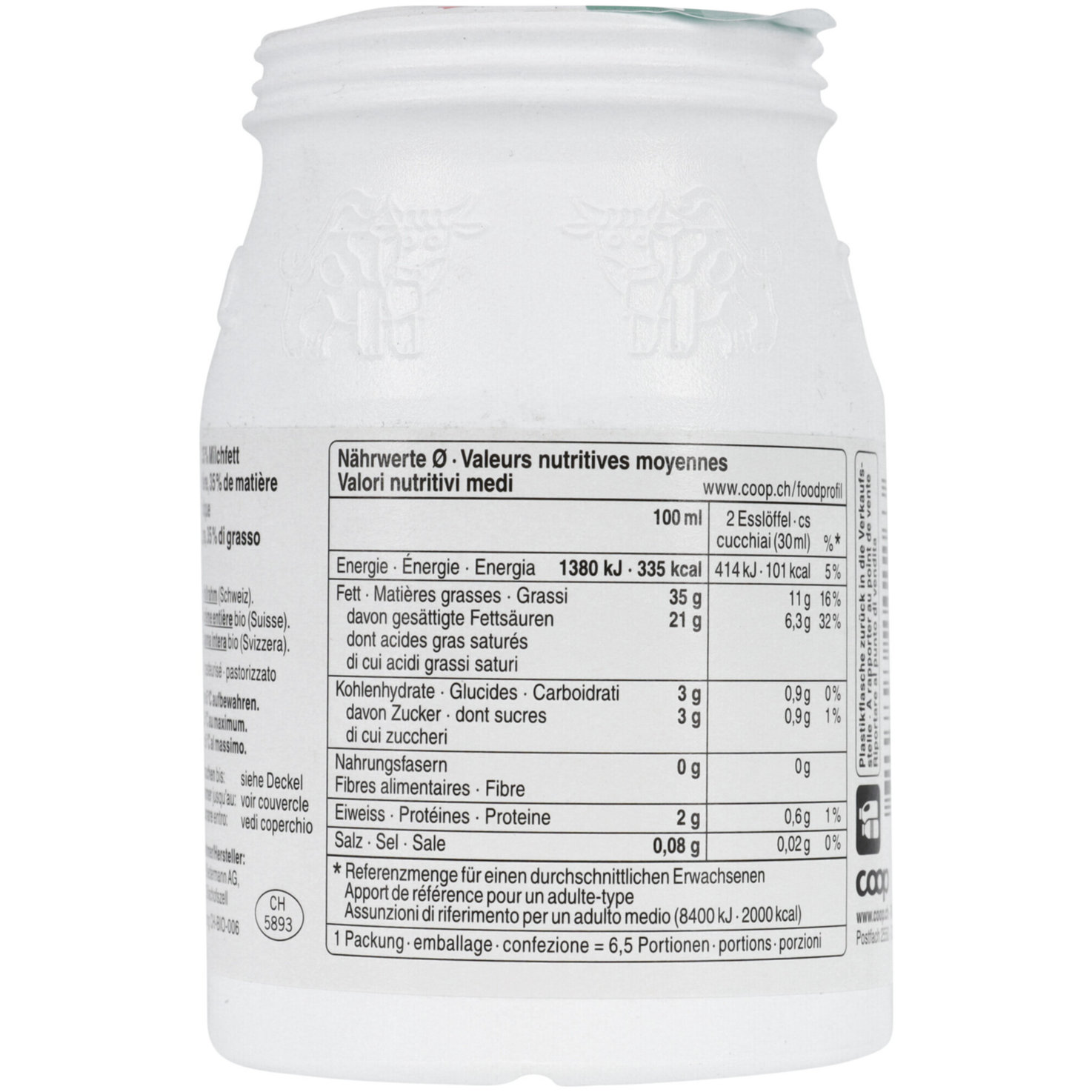 Naturaplan Bio Vollrahm 35% Milchfett pasteurisiert
