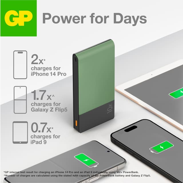 GP M2+ 10.000 mAh powerbank (grøn)