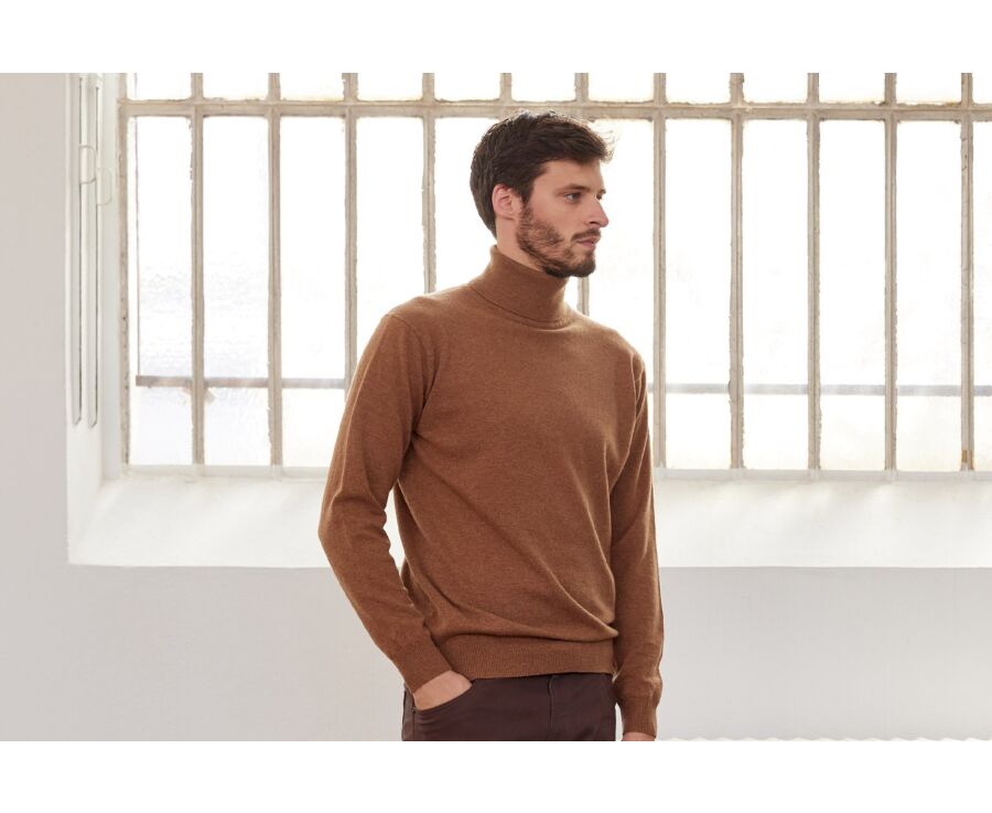 Pull col roulé homme laine Noisette Chiné - EMERIC