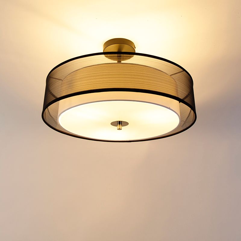 Moderne plafondlamp zwart met wit 50 cm 3-lichts - Drum Duo
