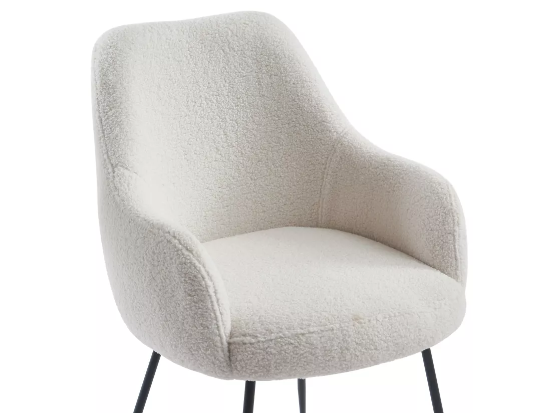 Lot de 6 chaises avec accoudoirs en tissu bouclette et métal - Blanc - TOYBA de Pascal Morabito