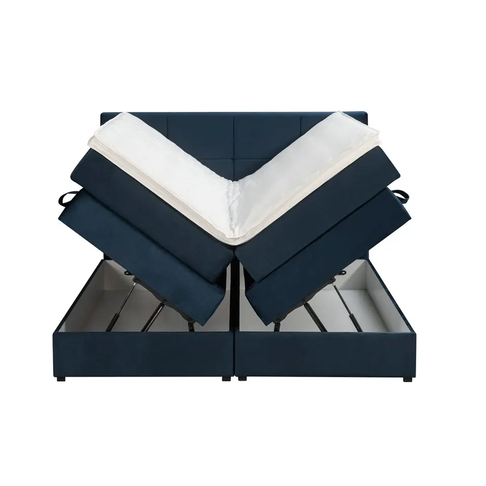 Boxspring met opbergruimte Liv geblokt - blauw - 140x200 cm