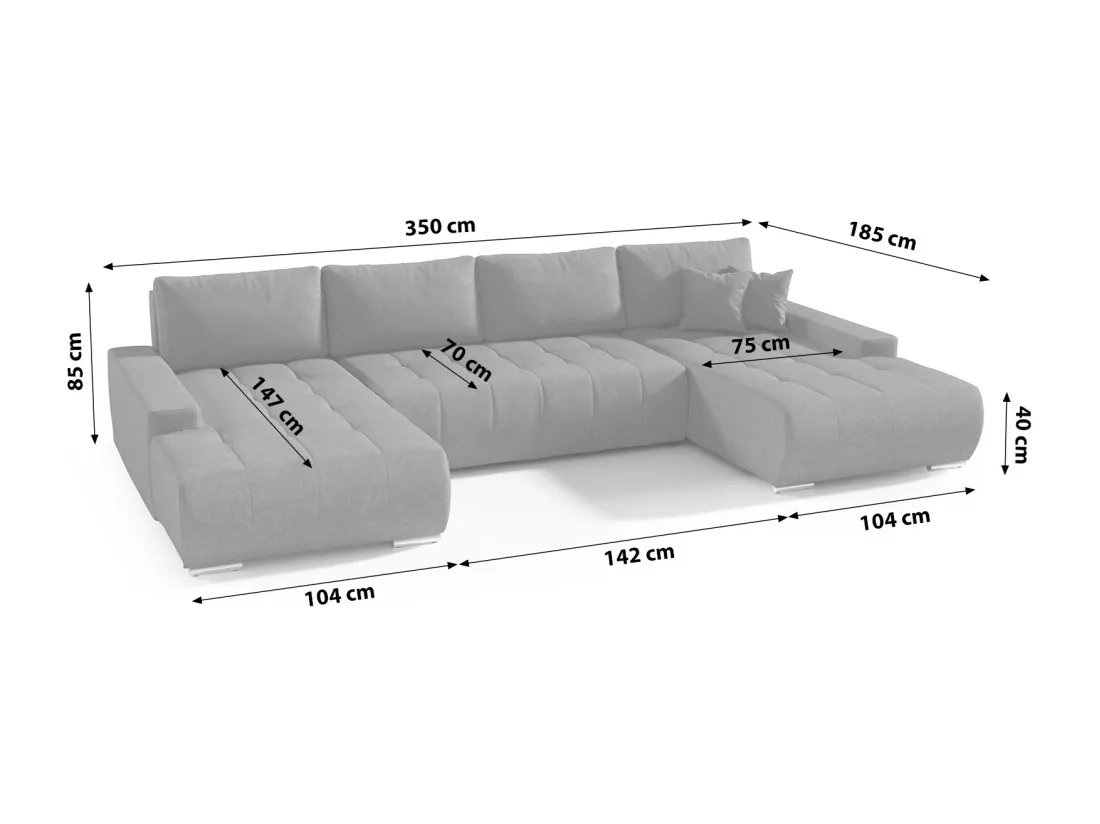 CANAPÉ PANORAMIQUE en tissu polyester Bonari U 8 places Gris