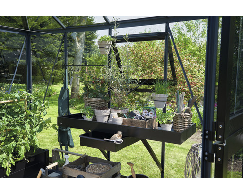 Aluminium tafel JULIANA met 2 vakken, 142 x 52 cm, zwart