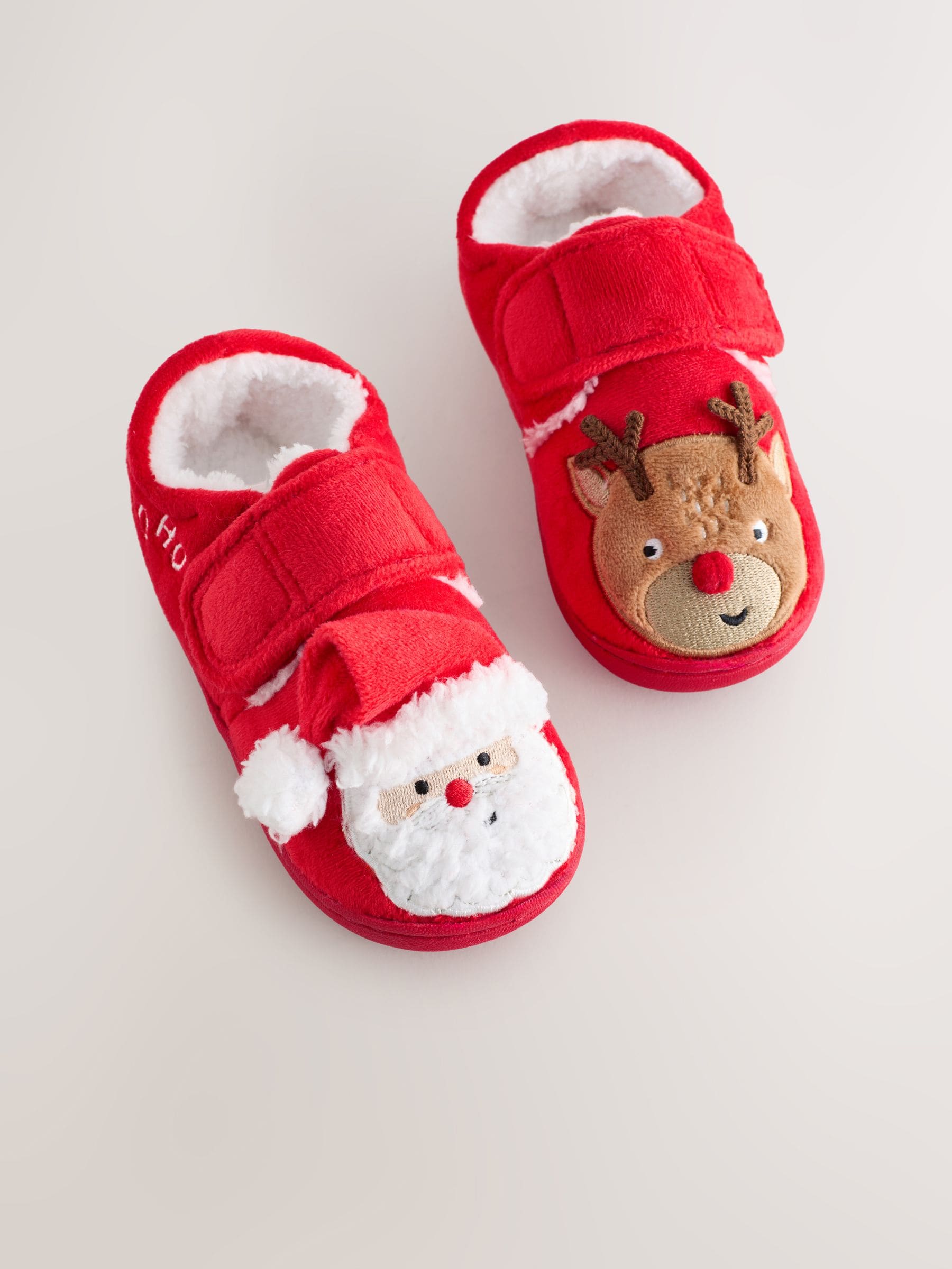 Rood/wit Kerstmis - Warm gevoerde pantoffels met kuipzool