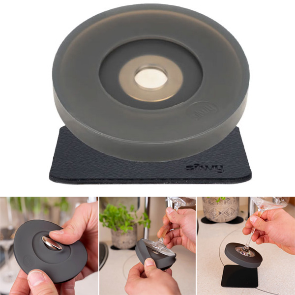 Socle magnétique gris foncé pour verre à pied