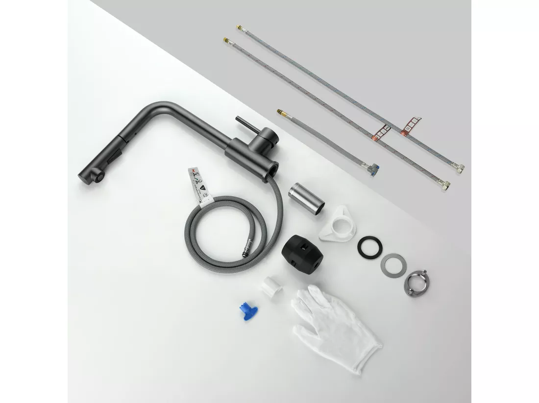 Cecipa max Robinet Cuisine Douchette, Mitigeur de Cuisine Avec Douchette Extractible, Robinet d'Évier à 2 Types de Jets, Gris Noir,EU Modèle