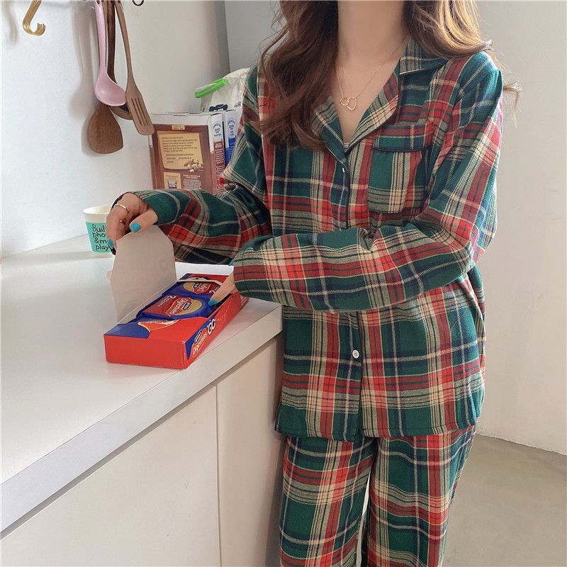 Gecko - Bijpassende pyjamaset voor koppels: geruite top + broek