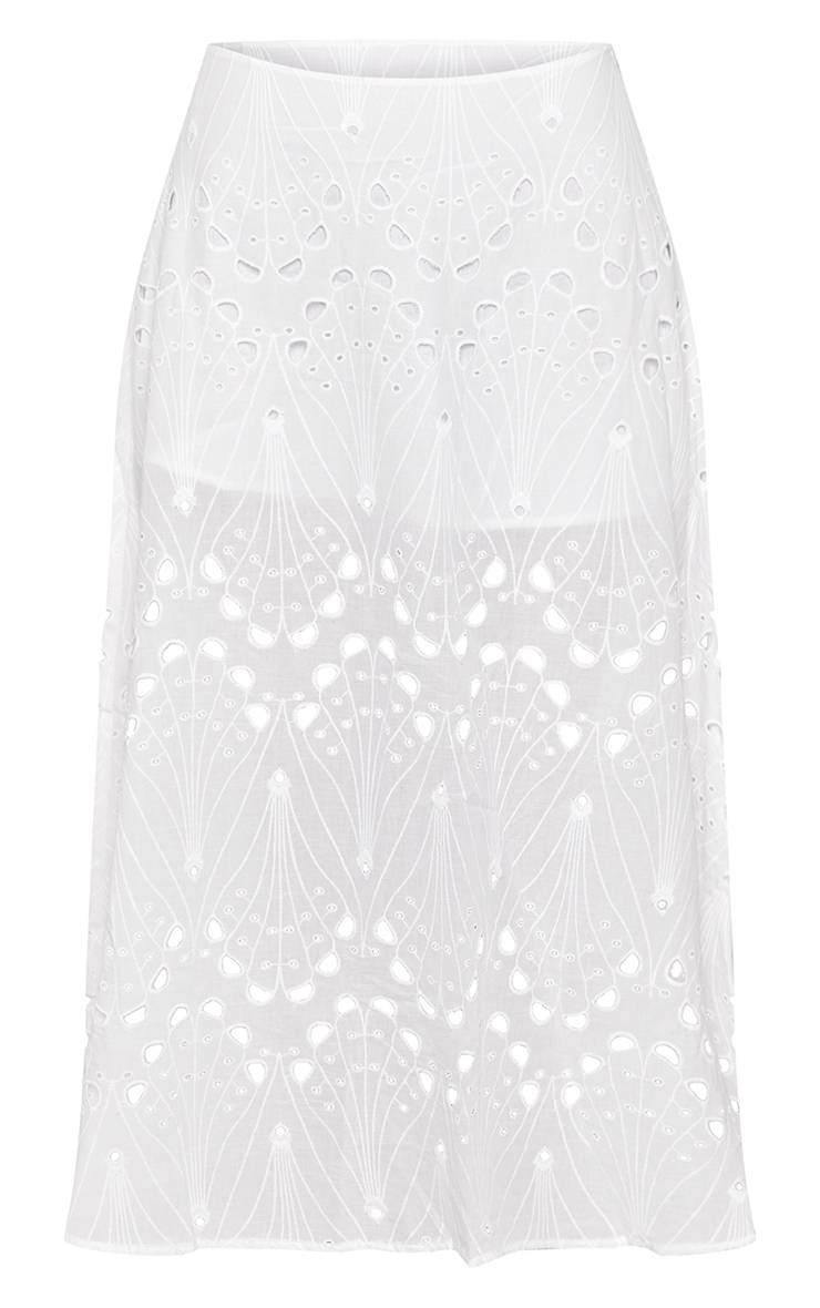 Blanc Jupe Mi-Longue Superposée En Broderie Anglaise